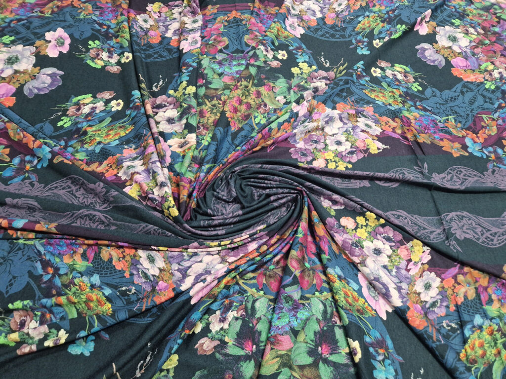 Трикотаж Синій Принт Квіти