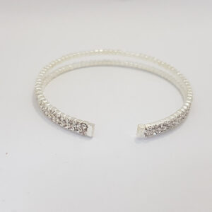 Браслет жіночий сріблястого кольору з кристалами ширина 10 мм 2 ряди каменів