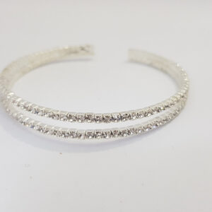 Браслет жіночий сріблястого кольору з кристалами ширина 10 мм 2 ряди каменів