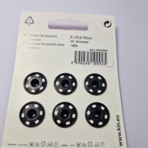 Кнопка пришивна металева для тканин koh-i-noor, колір чорний, 1.6 см, упаковка 6 штук