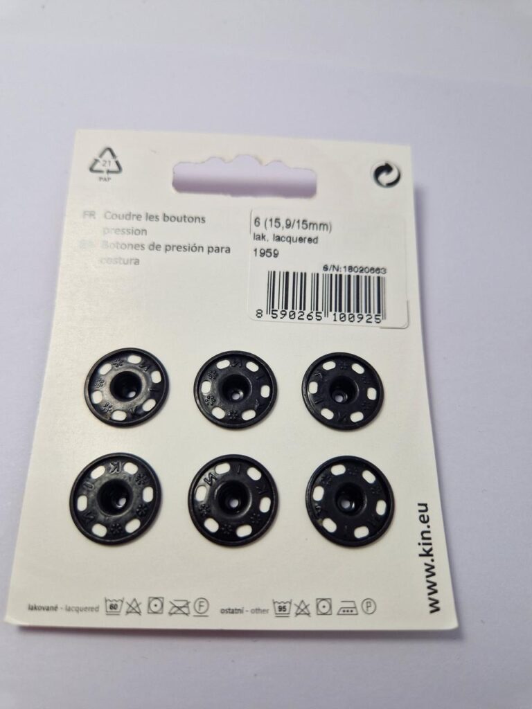 Кнопка пришивна металева для тканин koh-i-noor, колір чорний, 1.6 см, упаковка 6 штук