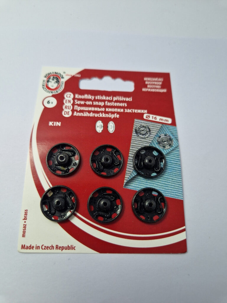 Кнопка пришивна металева для тканин koh-i-noor, колір чорний, 1.6 см, упаковка 6 штук