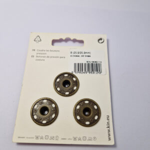 Кнопка пришивна металева для тканин koh-i-noor, колір антік, 2.1 см, упаковка 3 штуки