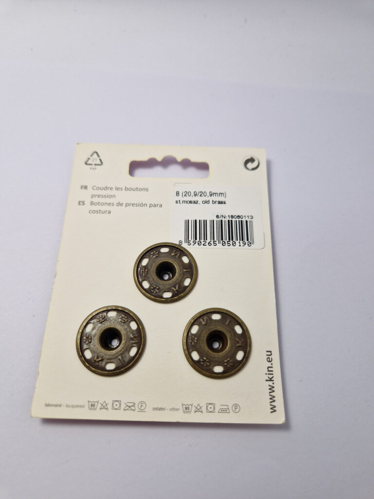 Кнопка пришивна металева для тканин koh-i-noor, колір антік, 2.1 см, упаковка 3 штуки