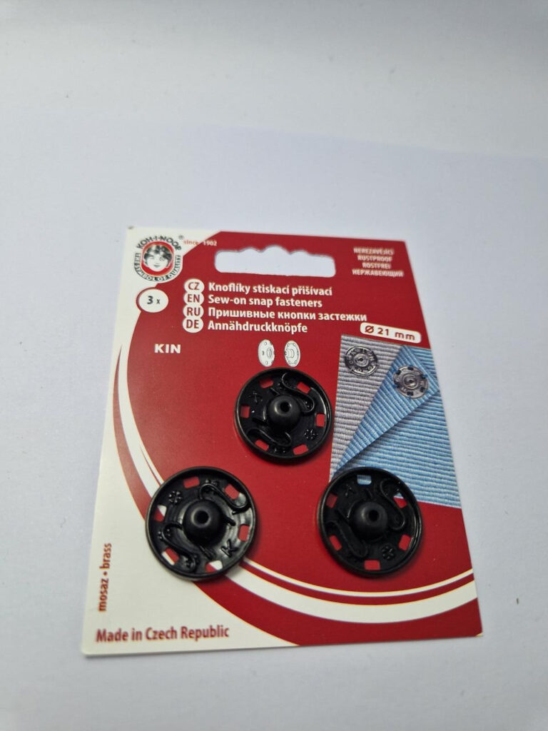 Кнопка пришивна металева для тканин koh-i-noor, колір чорний, 2.1 см, упаковка 3 штуки