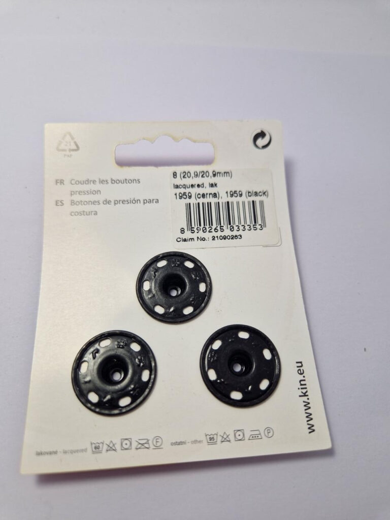 Кнопка пришивна металева для тканин koh-i-noor, колір чорний, 2.1 см, упаковка 3 штуки