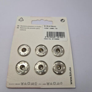 Кнопка пришивна металева для тканин koh-i-noor, колір нікель, 1.6 см, упаковка 6 штук