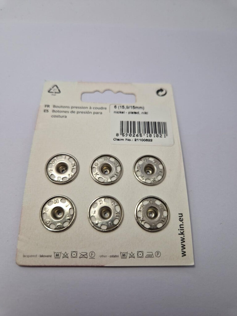 Кнопка пришивна металева для тканин koh-i-noor, колір нікель, 1.6 см, упаковка 6 штук