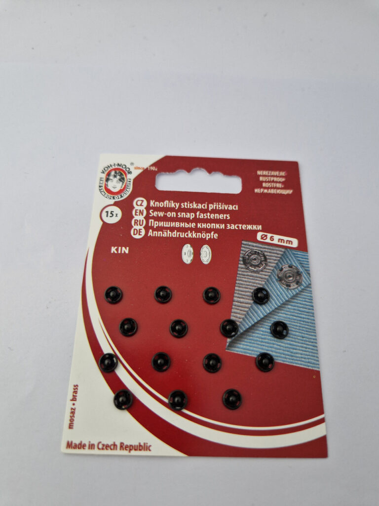 Кнопка пришивна металева для тканин koh-i-noor, колір чорний, 0.6 см, упаковка 15 штук