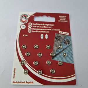 Кнопка пришивна металева для тканин koh-i-noor, колір нікель, 0.6 см, упаковка 15 штук