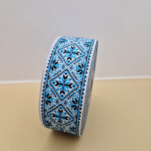 Стрічка з українським орнаментом блакитна, 30 мм