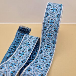 Стрічка з українським орнаментом блакитна, 30 мм