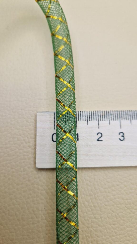 Шнур (регілін-тубуляр) декоративний з люрексом зелений 10 мм, в наявності 7 кольорів